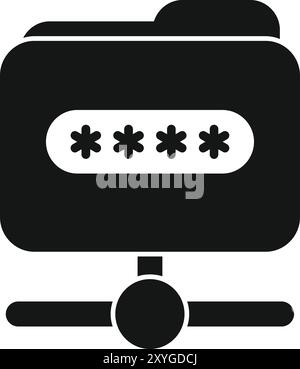 Black and white vector illustration representing a folder with a password, being shared on a server Stock Vector