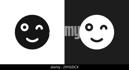 Smile wink icon logo sign vector outline in black and white color Stock Vector