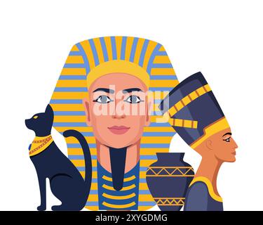 Ancient Egypt elements composition. Gods, deities and mythological creatures from Egyptian mythology and religion, sacred animals, symbols, architectu Stock Vector