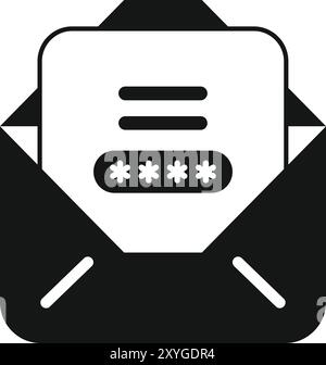 Simple vector icon of an open mail enveloppe containing a password protected document for confidential data transmission Stock Vector