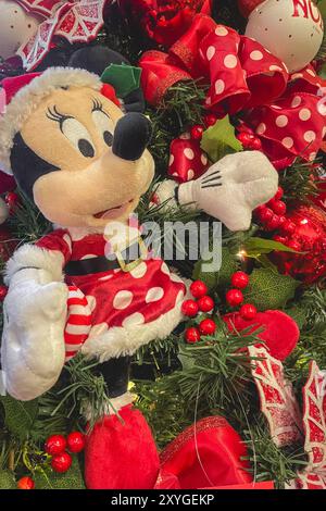 São Paulo SP Brazil August 23, 2024. A Christmas decorated Mini Mouse as decoration in a Christmas tree. In a Shopping mall in São Paulo, Brazil. Stock Photo