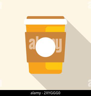 Minimalist vector illustration of a takeaway coffee cup, featuring a yellow cup, a brown holder, and a white circle in the middle Stock Vector
