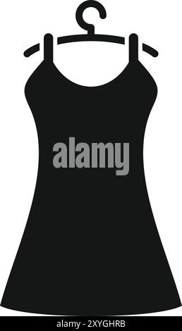 This simple vector icon depicts a black dress hanging on a hanger, embodying the essence of fashion and style Stock Vector
