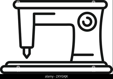 Sewing machine embroidering fabric with needle in action line art vector icon for apps and websites Stock Vector