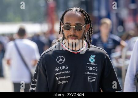 NÂ°44 Lewis Hamilton GBR Mercedes AMG PETRONAS Formula One Team during Formula 1 - Pirelli Gran Premio d'Italia 2024 - Drivers and Paddock, Formula 1 Championship in Monza, Italy, August 29 2024 Stock Photo