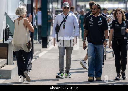 NÂ°44 Lewis Hamilton GBR Mercedes AMG PETRONAS Formula One Team during Formula 1 - Pirelli Gran Premio d'Italia 2024 - Drivers and Paddock, Formula 1 Championship in Monza, Italy, August 29 2024 Stock Photo