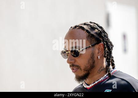 NÂ°44 Lewis Hamilton GBR Mercedes AMG PETRONAS Formula One Team during Formula 1 - Pirelli Gran Premio d'Italia 2024 - Drivers and Paddock, Formula 1 Championship in Monza, Italy, August 29 2024 Stock Photo