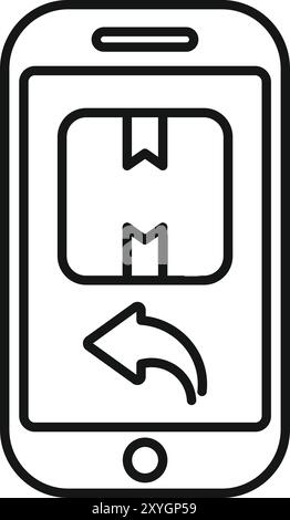 Linear icon of a smartphone showing a returned parcel, for mobile app design and development Stock Vector
