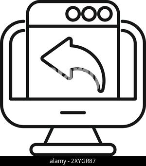 This minimalist vector illustration features a computer monitor displaying a webpage with a left arrow, symbolizing the back button used for easy navigation Stock Vector