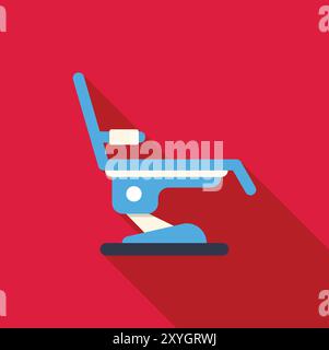 Blue dentist chair standing on a red background, medical furniture in flat design with long shadow Stock Vector