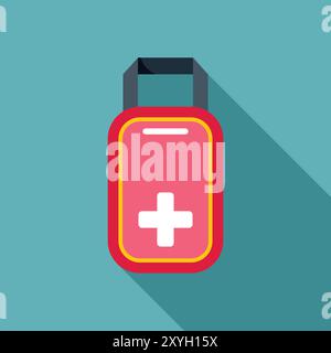 Closed first aid kit with a white cross on a red background lying on the table, healthcare concept Stock Vector
