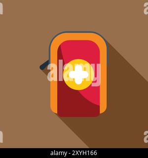 Closed first aid kit lying on its side casting long shadow over brown background Stock Vector