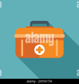 Minimalist vector illustration of an orange first aid kit casting a long shadow over a blue background Stock Vector