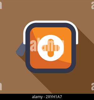Orange first aid kit icon is casting a long shadow on a brown background Stock Vector