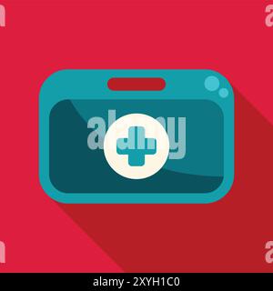Blue first aid kit closed, lying flat, showing a white cross symbol, for medical emergencies Stock Vector