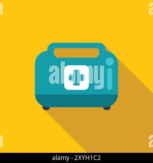First aid kit closed lying on yellow background with long shadow Stock Vector