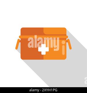 Orange first aid kit closed with latches, displaying white cross symbol for medical emergencies Stock Vector