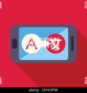 Mobile phone translating from english to chinese language using online application Stock Vector