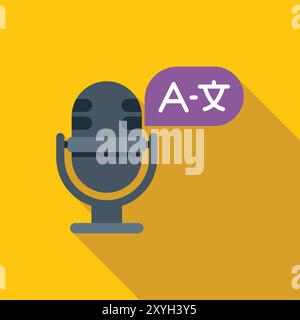 Microphone translating audio recording from alphabet to foreign language with speech bubble icon for translation app Stock Vector