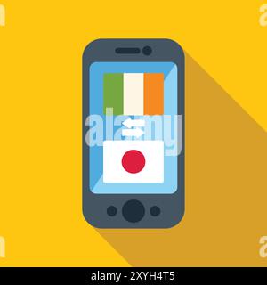 Smartphone is showing irish and japanese flag for translating languages from irish to japanese Stock Vector