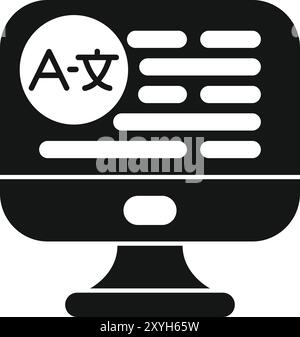 This simple icon represents a computer translating text, symbolizing digital translation services Stock Vector