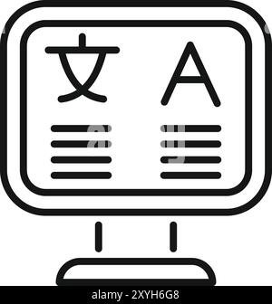Simple vector icon of a computer screen displaying language translation Stock Vector