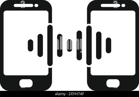 Simple icon of two smartphones exchanging data using sound waves Stock Vector