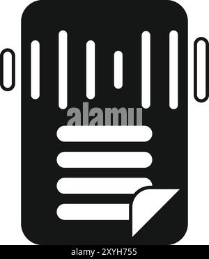 Black glyph icon representing a music player interface showing playlist with equalizer displayed Stock Vector