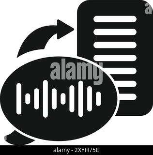 Black glyph icon for audio guide, audio transcription service, voice to text converter, translating audio messages Stock Vector