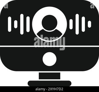 Black and white icon of a computer screen displaying a voice message, symbolizing online communication and digital messaging Stock Vector