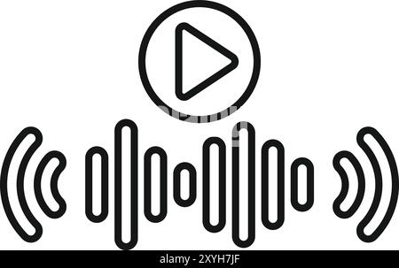 Simple vector showing an audio wave playing with a play button icon above, great for representing streaming services Stock Vector