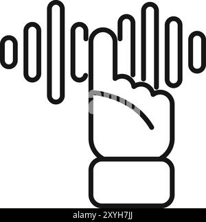 Hand touching sound waves, a simple icon about sound frequency in line style Stock Vector