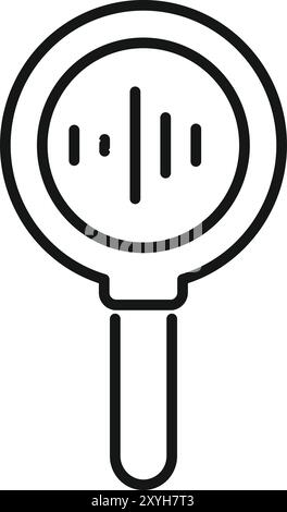 Magnifying glass detecting audio signal icon in outline style for web design isolated on white background Stock Vector