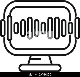 Line art icon of a computer screen with a sound wave, perfect for representing audio editing software Stock Vector