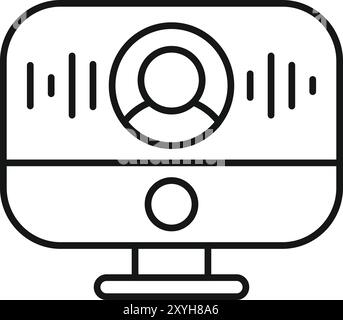 Simple vector icon of a computer screen displaying a voice recognition software interface Stock Vector