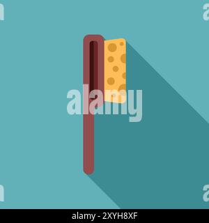 Cleaning brush icon in flat style with long shadow on a turquoise background Stock Vector
