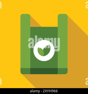 Green shopping bag with leaf logo representing eco friendly product or company on a yellow background Stock Vector