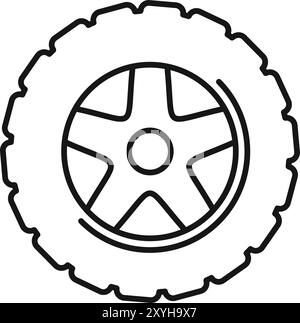 Simple line drawing of a car wheel showcasing a modern rim design, ideal for automotive themed designs Stock Vector