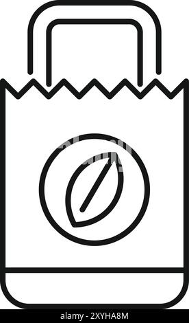 Simple line icon of a paper bag featuring a leaf logo, representing eco friendly packaging and sustainability Stock Vector