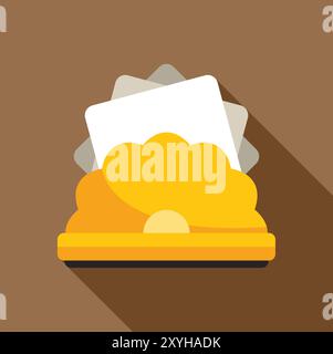 Yellow napkin holder with napkins flat icon with long shadow on brown background Stock Vector