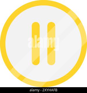 Yellow pause icon. Metallic pause icon. Stock Vector