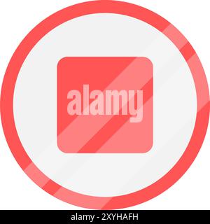 Red stop icon. Metallic stop icon. Stock Vector