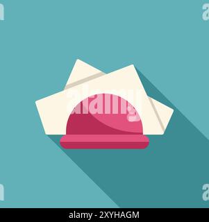 Pink napkin holder dispensing paper napkins casting a long shadow over a blue background Stock Vector