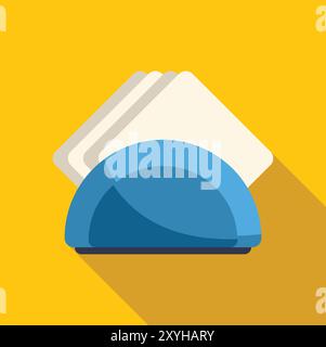 Blue napkin holder with napkins casting a long shadow on a yellow background Stock Vector