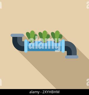 Hydroponic system growing plants using mineral nutrient solutions in water without soil, flat style icon with long shadow Stock Vector