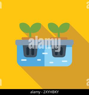 Hydroponics method growing young plants in a modern greenhouse using mineral nutrient solutions in water without soil Stock Vector