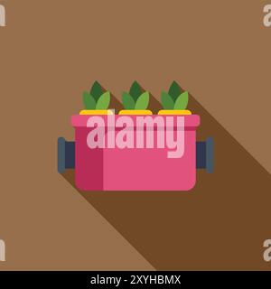 Hydroponic system growing plants using mineral nutrient solutions in water without soil in flat design long shadow illustration Stock Vector