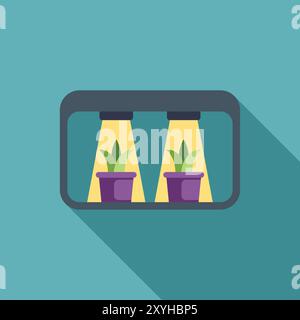 Plants growing under led lights in an indoor farm, flat design icon illustration Stock Vector