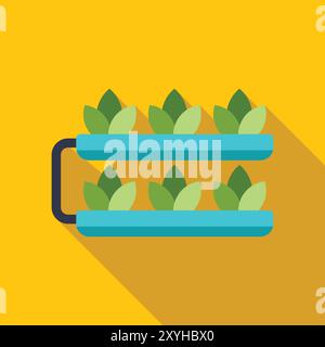Hydroponic system growing green plants using mineral nutrient solutions in water without soil on yellow background Stock Vector