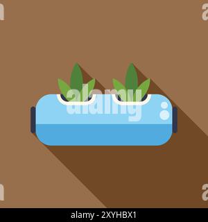 Hydroponic system growing plants with deep water culture method, using liquid solution rich in nutrients Stock Vector